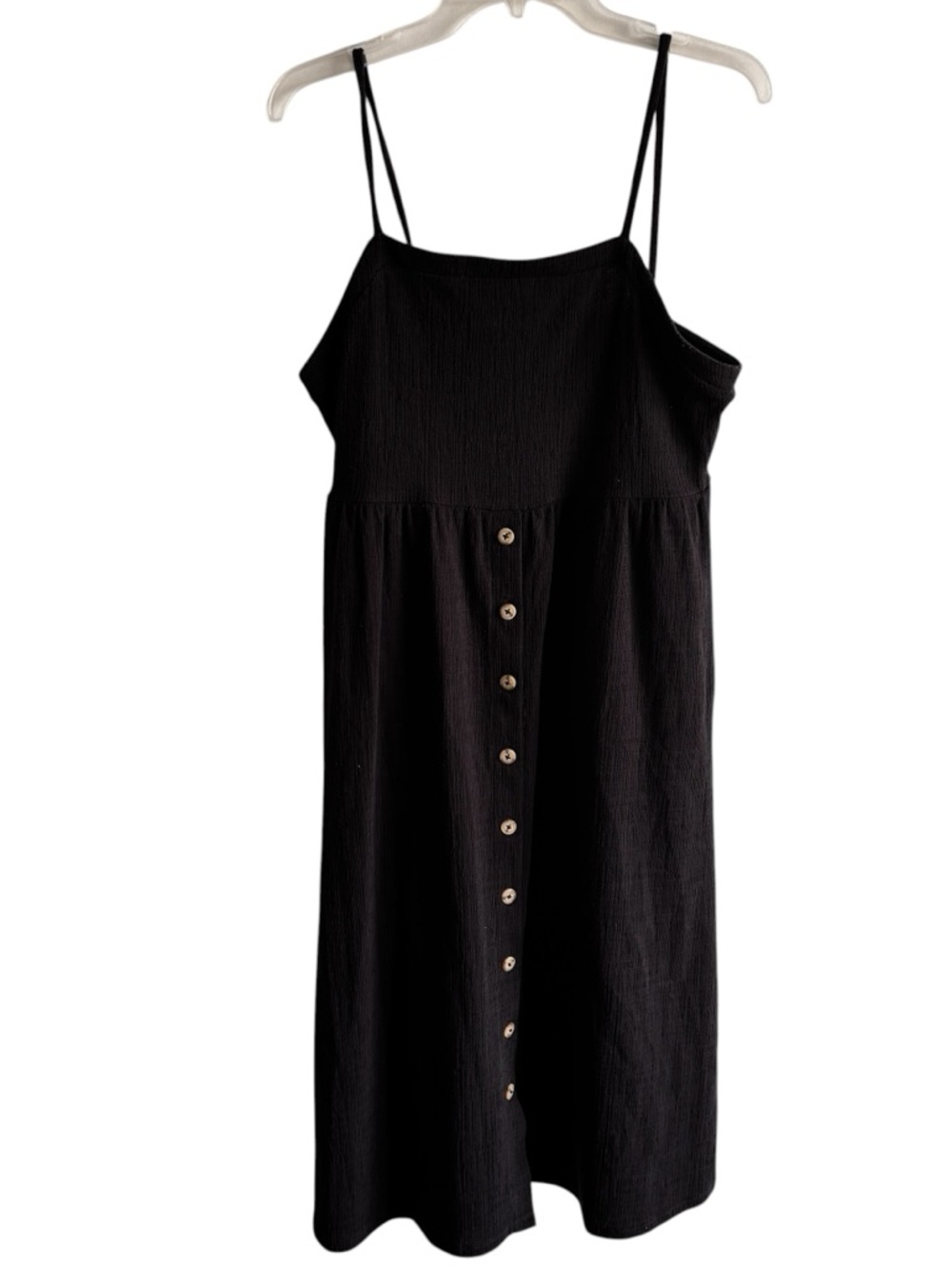 Madewell Midi Cami Dress Womens Medium Black Button-Front Gauze Textured Pockets